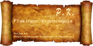 Plakinger Kreszcencia névjegykártya